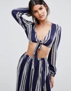 Asos Long Sleeve Beach Top In Stripe Co-ord - Multi