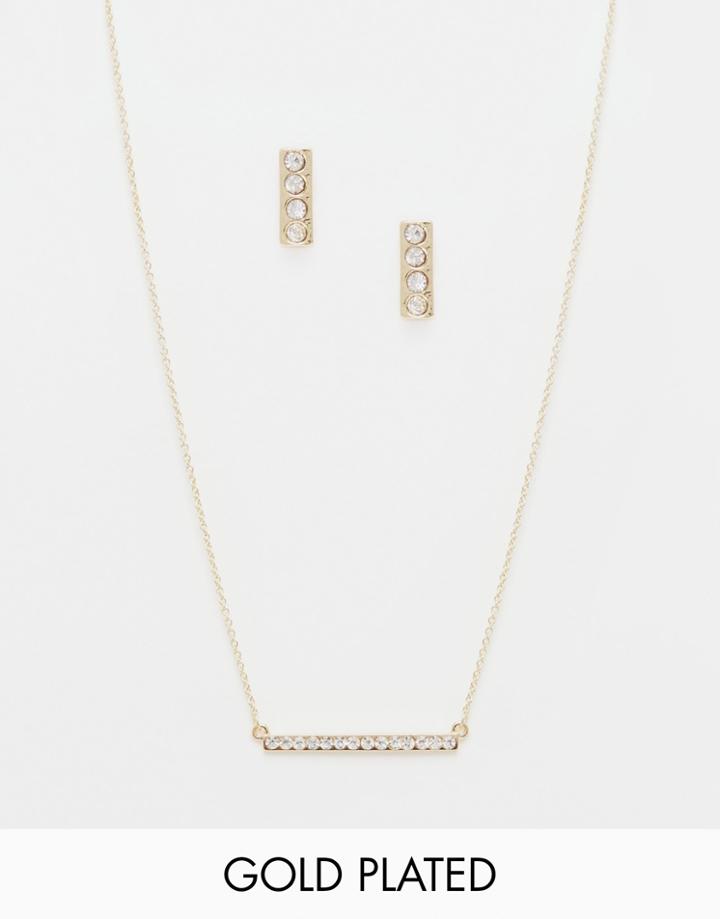 Johnny Loves Rosie Gold Bar Necklace & Earring Gift Box - Gold