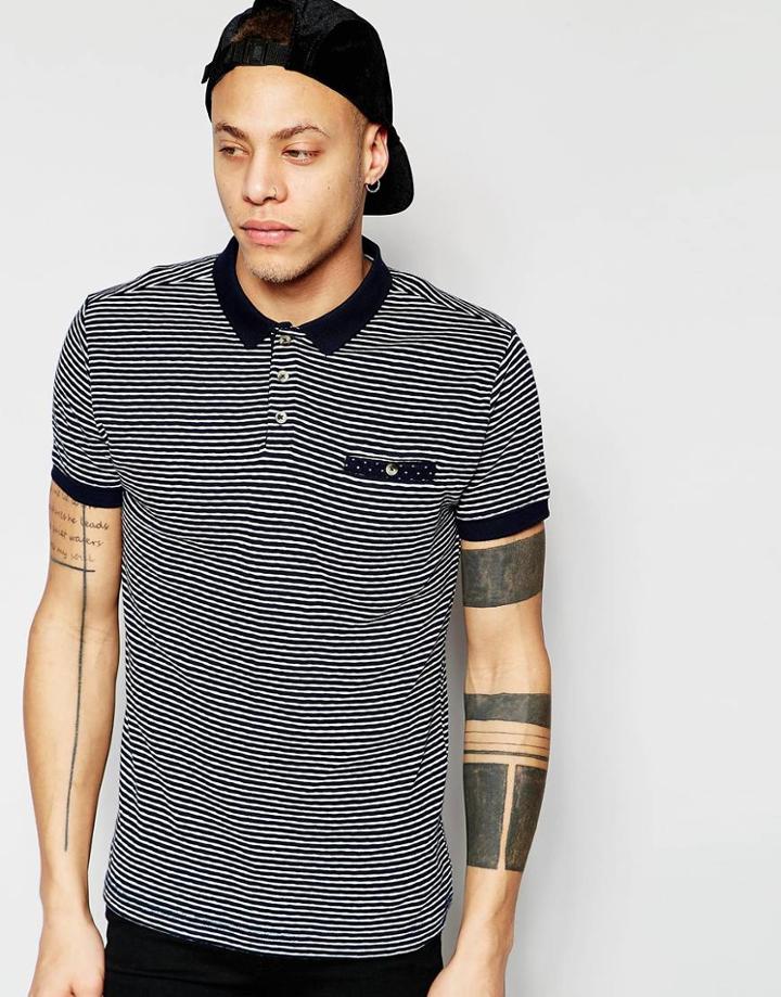 D-struct Jacquard Stripe Knit Polo Shirt - Navy