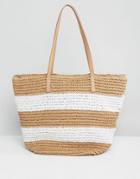 Pia Rossini Striped Straw Summer Bag - White