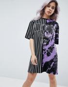 Asos Phoenix Print T-shirt Dress In Half And Half Print - Black