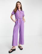Lola May Belted Wide Leg Jumpsuit In Blue Plaid