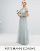 Maya Petite Bardot Maxi Dress With Delicate Sequins And Tulle Skirt - Green