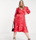 Liquorish Curve Asos Exclusive Valentines Wrap Midi Dress With Frill Hem In Red Heart Print