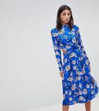 Asos Tall Bright Floral High Neck Cut Out Midi Dress - Multi