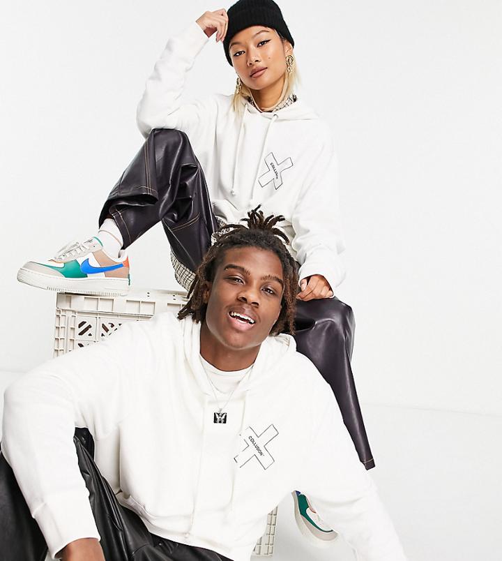 Collusion Unisex Hoodie With High Build Logo Print In Ecru - Part Of A Set-white