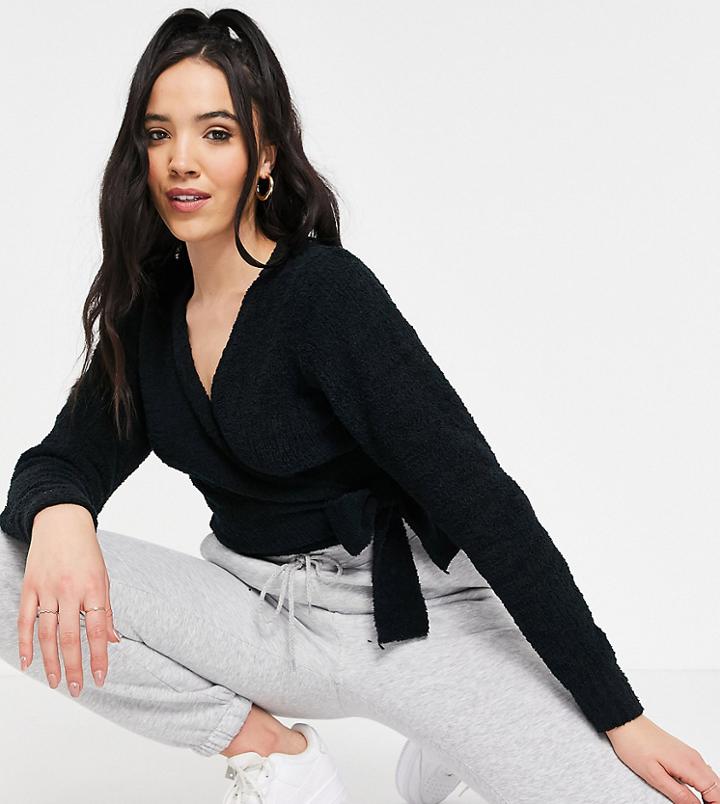 Missguided Tall Popcorn Knit Wrap Front Cardigan In Black