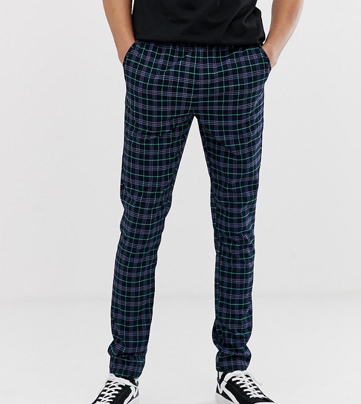 Asos Design Tall Skinny Pants In Navy Check - Navy