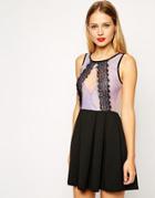 Asos Super Full Bonded Mix & Match Lace Skater Dress - Black/nude/lilac