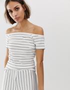 Na-kd Off Shoulder Stripe Top Black And White - Multi