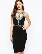Forever Unique Maya Midi Dress With Embellished Yoke - Black