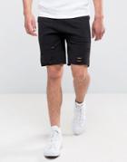 New Look Jersey Shorts With Rips In Black - Black