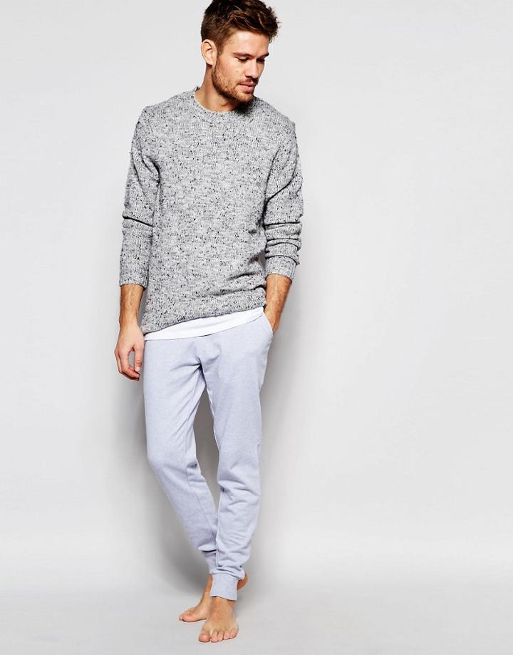 Asos Loungewear Skinny Joggers With Pastel Double Waistband - Gray Marl