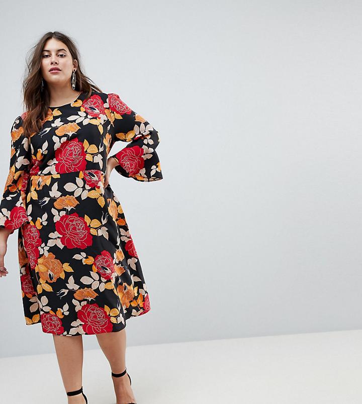 Asos Curve Column Midi Dress In Floral Print - Multi