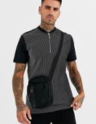River Island Baseball T-shirt With Half Zip In Pinstripe-black