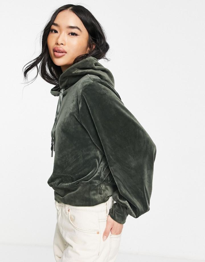 Only Layla Velour Hoodie In Green