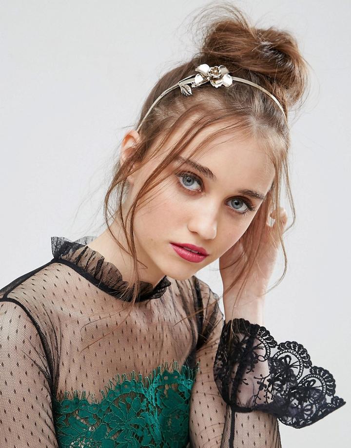 Asos Occasion Metal Flower Headband - Gold