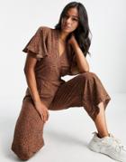 Ax Paris Wrap Fromt Jumpsuit In Tan-multi