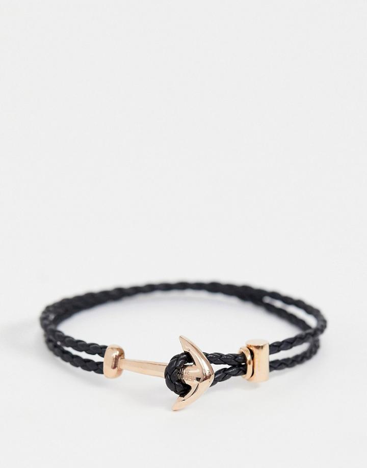 Steve Madden Mens Anchor Bracelet In Stainless Steel And Rose Gold - Black
