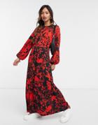 Closet London Gathered Midaxi Dress With Split In Contrast Floral-multi