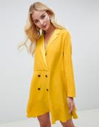 Asos Design Tux Mini Dress With Long Sleeves And Pep Hem-yellow