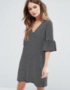 New Look Ruffle Sleeve Stripe Smock Dress - Gray