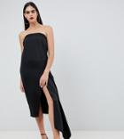 Asos Design Tall Bandeau Satin Midi Dress-black