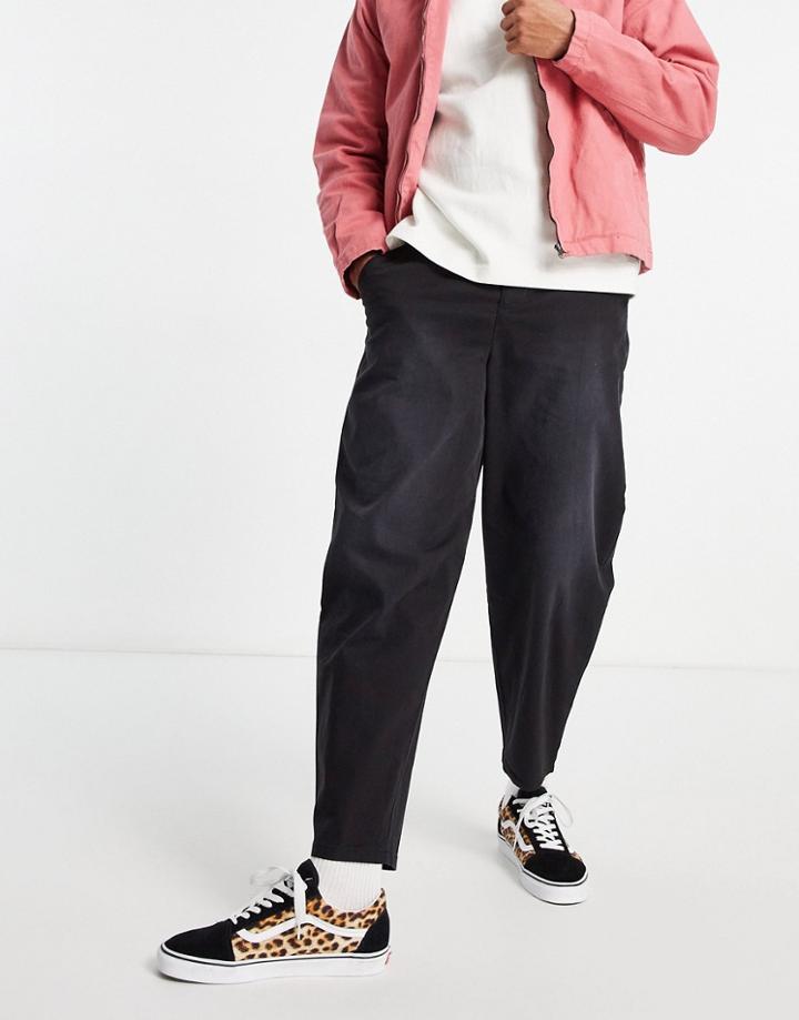 Asos Design Oversized Tapered Fit Chinos In Black With Pigment Spray Finish