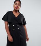 Asos Design Curve Mini Swing Dress With Button Detail - Black