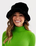 Asos Design Faux Fur Roll Back Bucket Hat-black