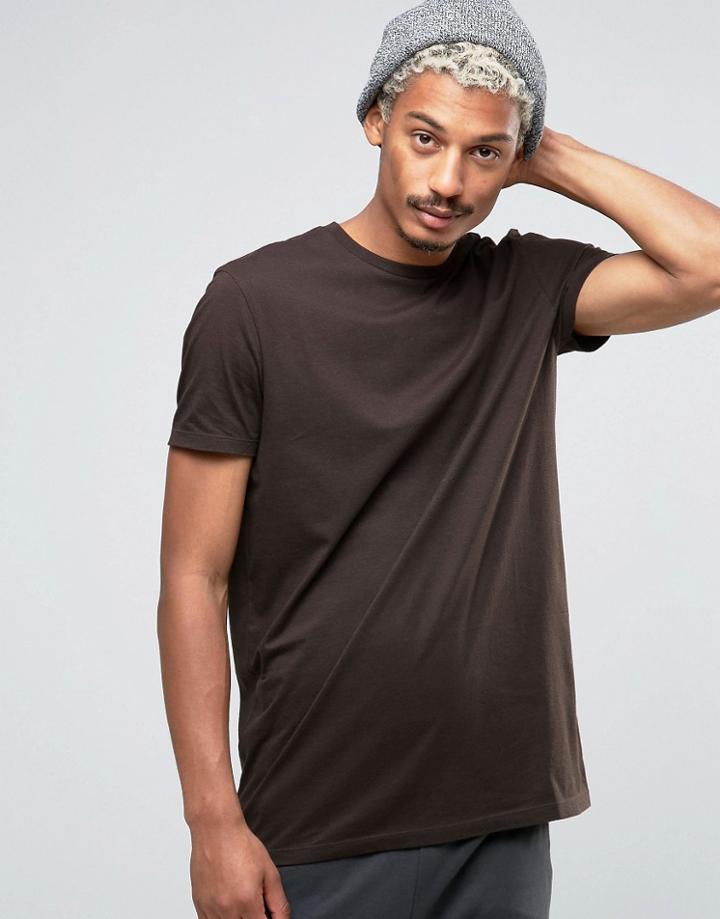 Asos Longline T-shirt In Brown - Green