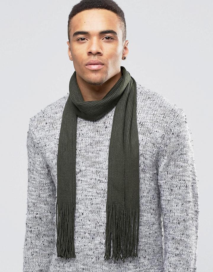 Asos Scarf In Khaki With Long Tassles - Khaki