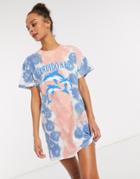 Daisy Street Relaxed T-shirt Dress With Dolphin Print In Pastel Tie Dye-multi