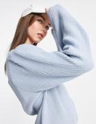 Selected Square Neck Volume Sleeve Sweater In Blue-blues