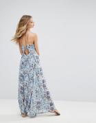 Moon River Floral Print Maxi Dress With Tie Back - Blue