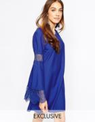 Fallen Star Trapeze Swing Dress With Fluted Sleeve - Blue