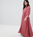 Fashion Union Plus Maxi Wrap Dress With Balloon Sleeves - Pink