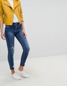 Stradivarius High Waist Jean With Worn Patching - Blue