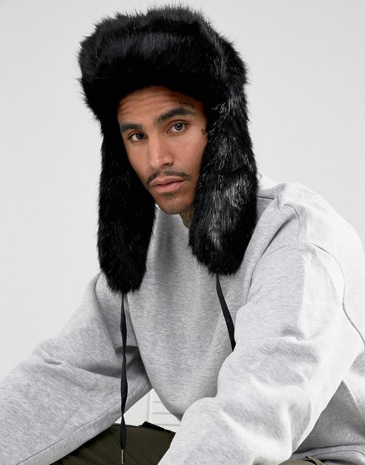 The New County Oversized Faux Fur Trapper Hat In Black - Black