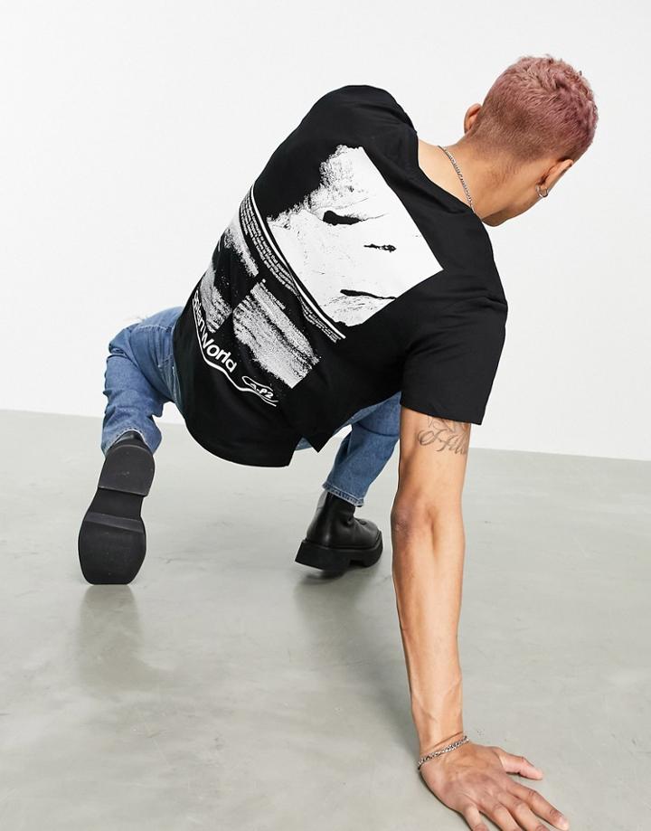 Bershka T-shirt With Utopia Back Print In Black-white