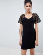 Asos Design Corded Lace Fit And Flare Mini Dress - Black