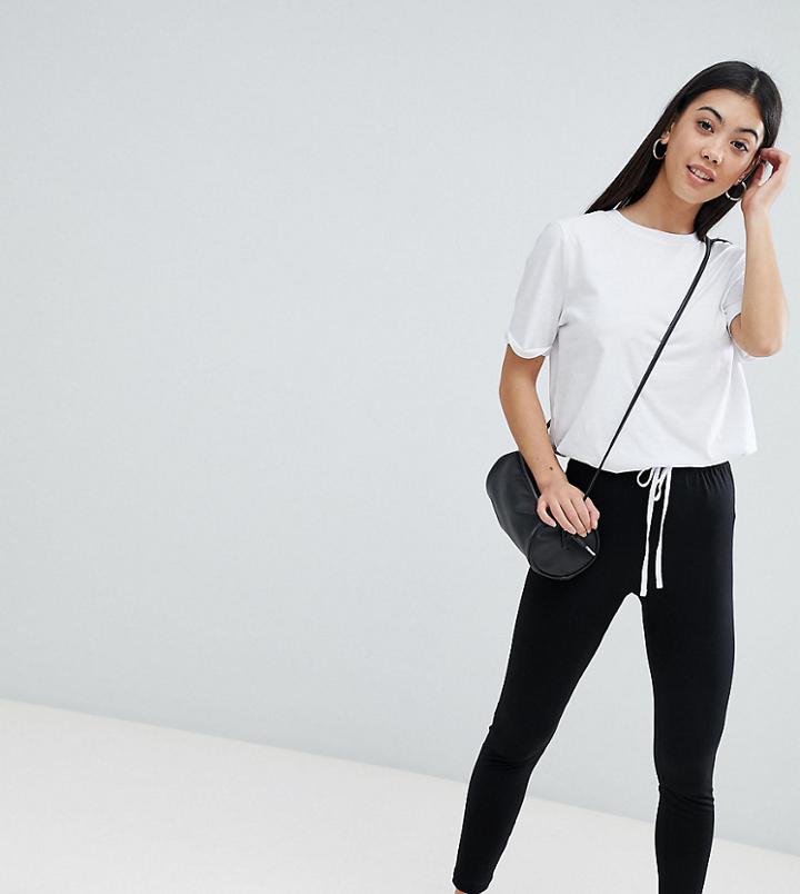 Asos Design Petite Supersoft Leggings With Drawcord - Black