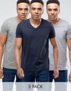 Asos T-shirt With V Neck 3 Pack Save - Multi
