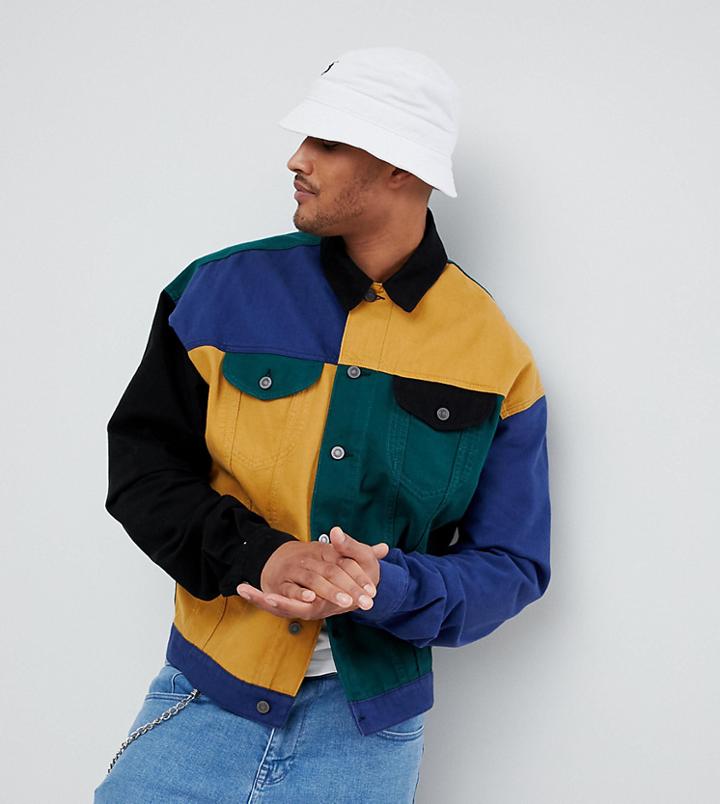 Asos Tall Oversized Denim Jacket In Color Block - Red
