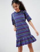Asos Design Drop Hem Mini Dress In Cut About Stripe - Multi