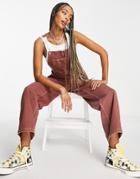 Topshop Carpenter Denim Overalls In Brick-copper