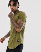 Sixth June Curved Hem T-shirt In Khaki-green