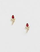 Asos Design Stud Earrings In Jewel Rose Design In Gold Tone - Gold
