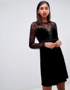 Morgan Lace Trim Velvet Mini Prom Dress In Black