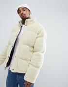 Asos Borg Puffer Jacket In Ecru - Beige